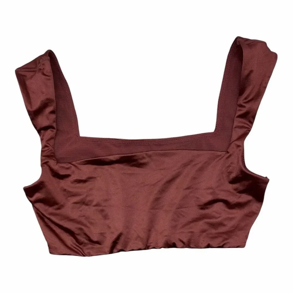 Brand New Skims Stretch Berry Satin Square Neck Bralette Size XSmall XS - Picture 2 of 6